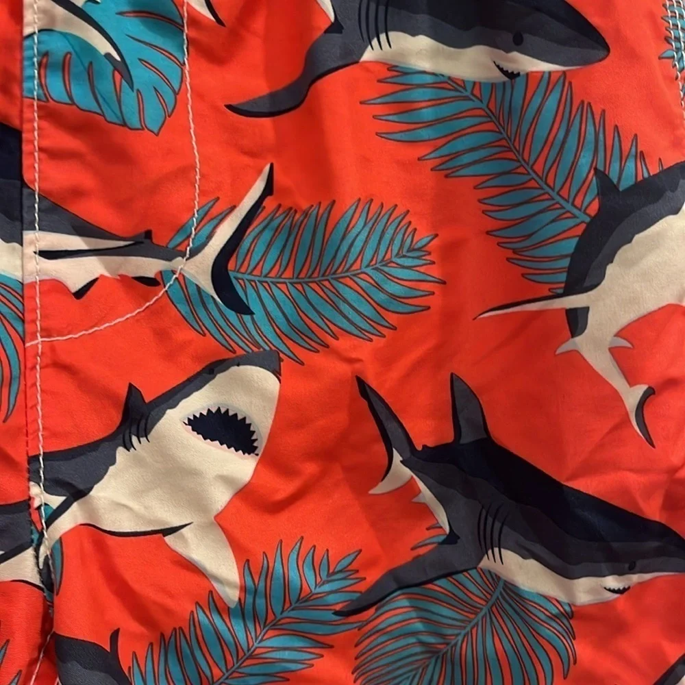 GAP Boys Red Shark Print Swim Trunks